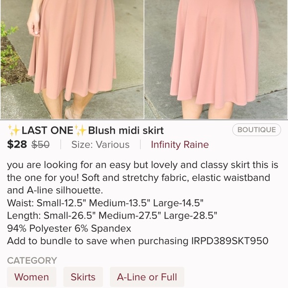 Blush midi skirt - BNWT - size medium - reposh - Picture 3 of 3